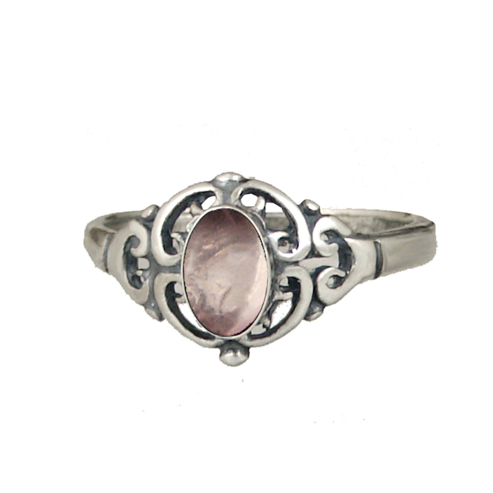 Sterling Silver Filigree Ring With Rose Quartz Size 4